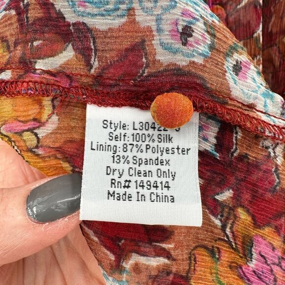 Johnny Was Clay Orange Silk Daisy Flare Sleeve Tassel Oversized Medium Dress - Picture 9 of 11